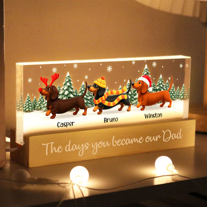 Christmas Dachshunds Walking In A Wiener Wonderland - Personalized Acrylic Block Plaque LED Night Light