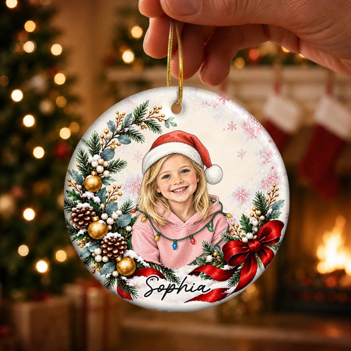 Custom Photo Christmas Child Portrait Keepsake - Personalized Ceramic Ornament