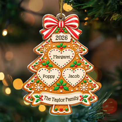 Christmas Gift For Family - Personalized Gingerbread Tree Names Acrylic Ornament