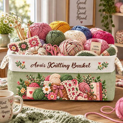 Crochet Lovers, Knitting Lovers Basket For Her, Mom, Grandma, Daughter - Personalized Storage Basket