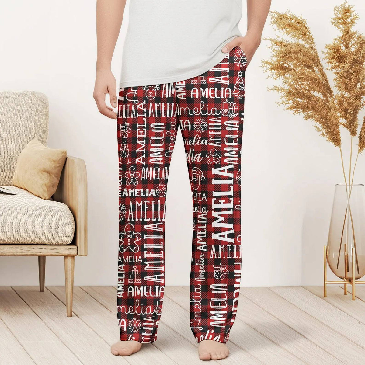Personalized Name Pajamas Pants - Christmas Gift for Family, Cozy Family Holiday Loungewear HO82 904142