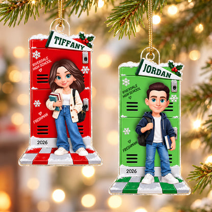 Freshman Senior Year School Locker - Personalized Acrylic Ornament - Christmas Gift For Girl Boy Grandkids