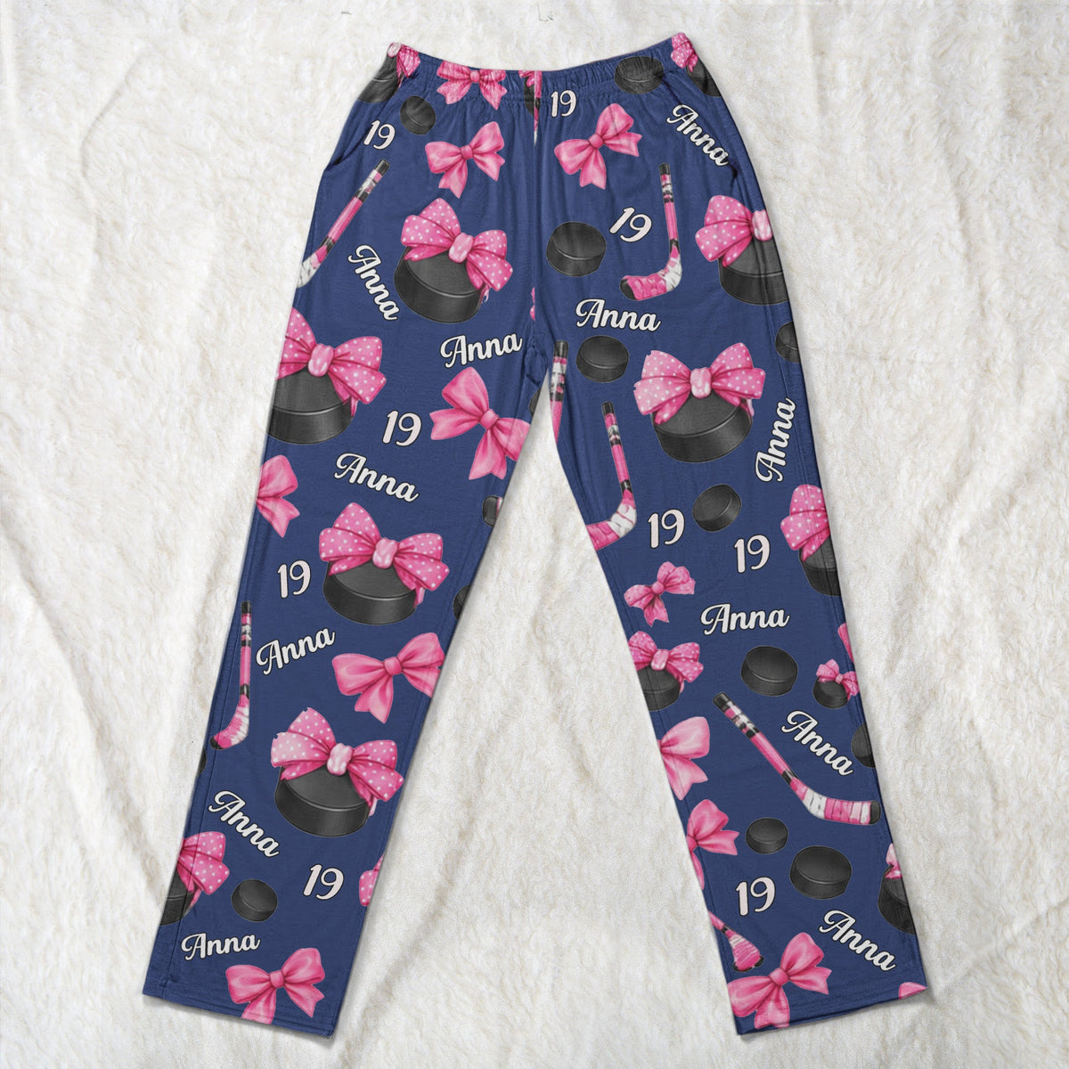 Coquette Bow Hockey Custom Name, Number Gift For Hockey Player, Hockey Team - Personalized Lounge Pants
