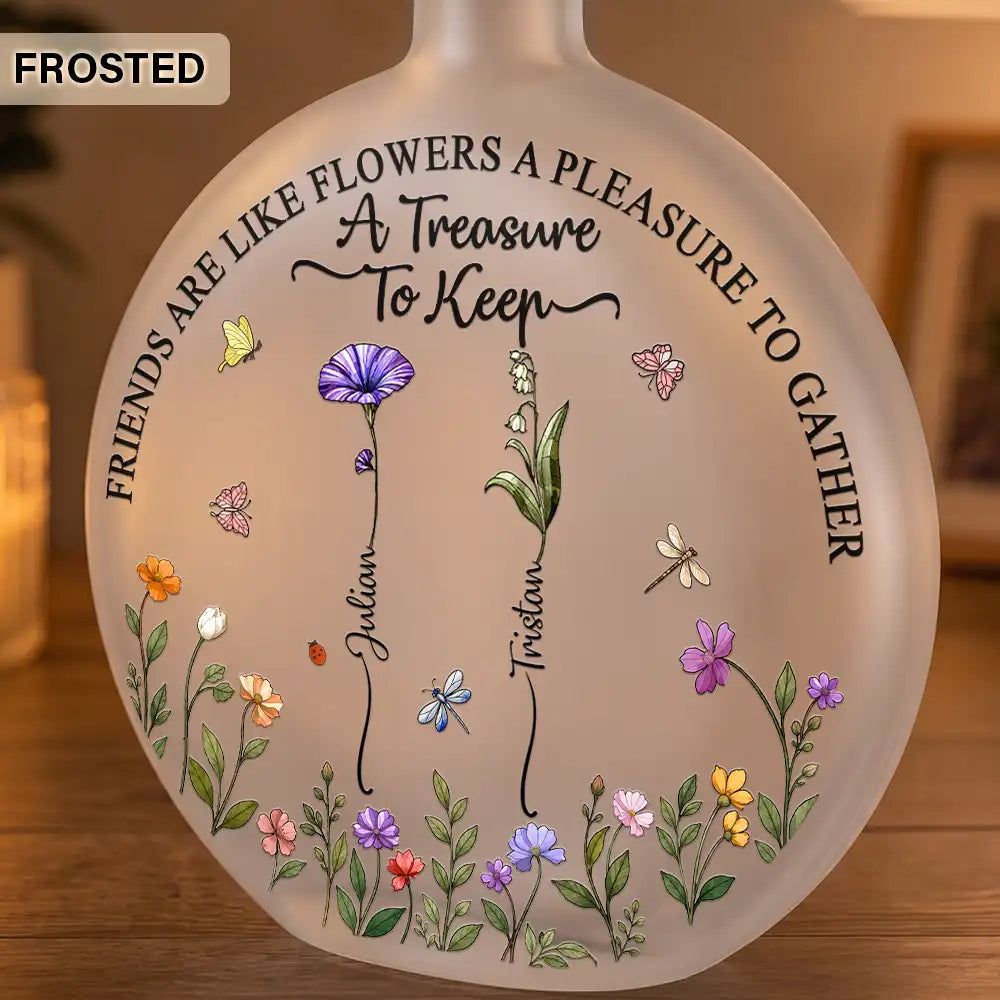 Lifelong Best Friend - Personalized Birth Month Flower Round Flat Bottle Light