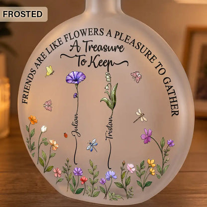 Lifelong Best Friend - Personalized Birth Month Flower Round Flat Bottle Light