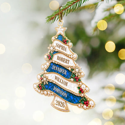 Holiday Gift For Family - Personalized Christmas Tree Golden Pearl Acrylic Ornament