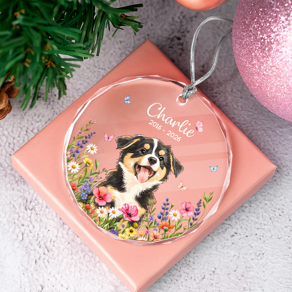 Custom Dog Photo & Name Keepsake Memorial Glass Ornament HO82 903978