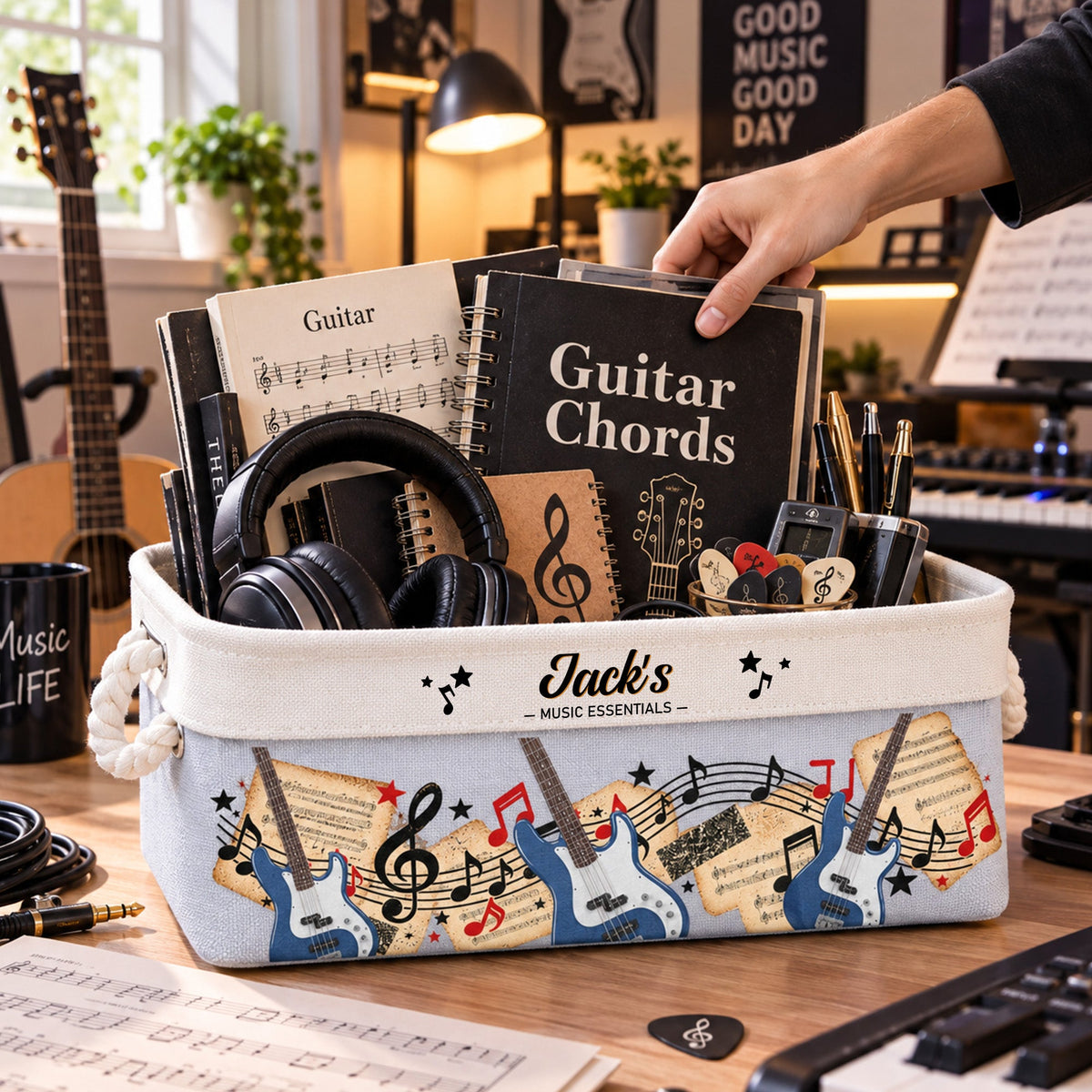 Custom Guitar Gift For Guitarist, Guitar Lovers, Guitar Bass - Personalized Storage Basket