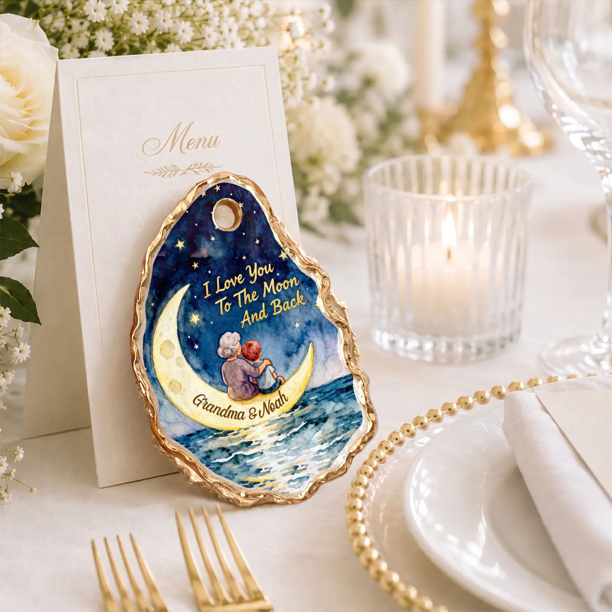 I Love You To The Moon And Back - Personalized Oyster Shell Ornament