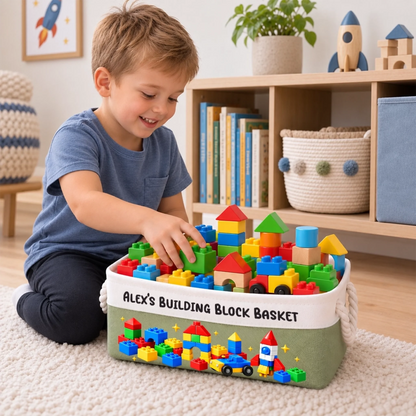 Custom Name Building Block Toy Storage For Kids - Personalized Storage Basket