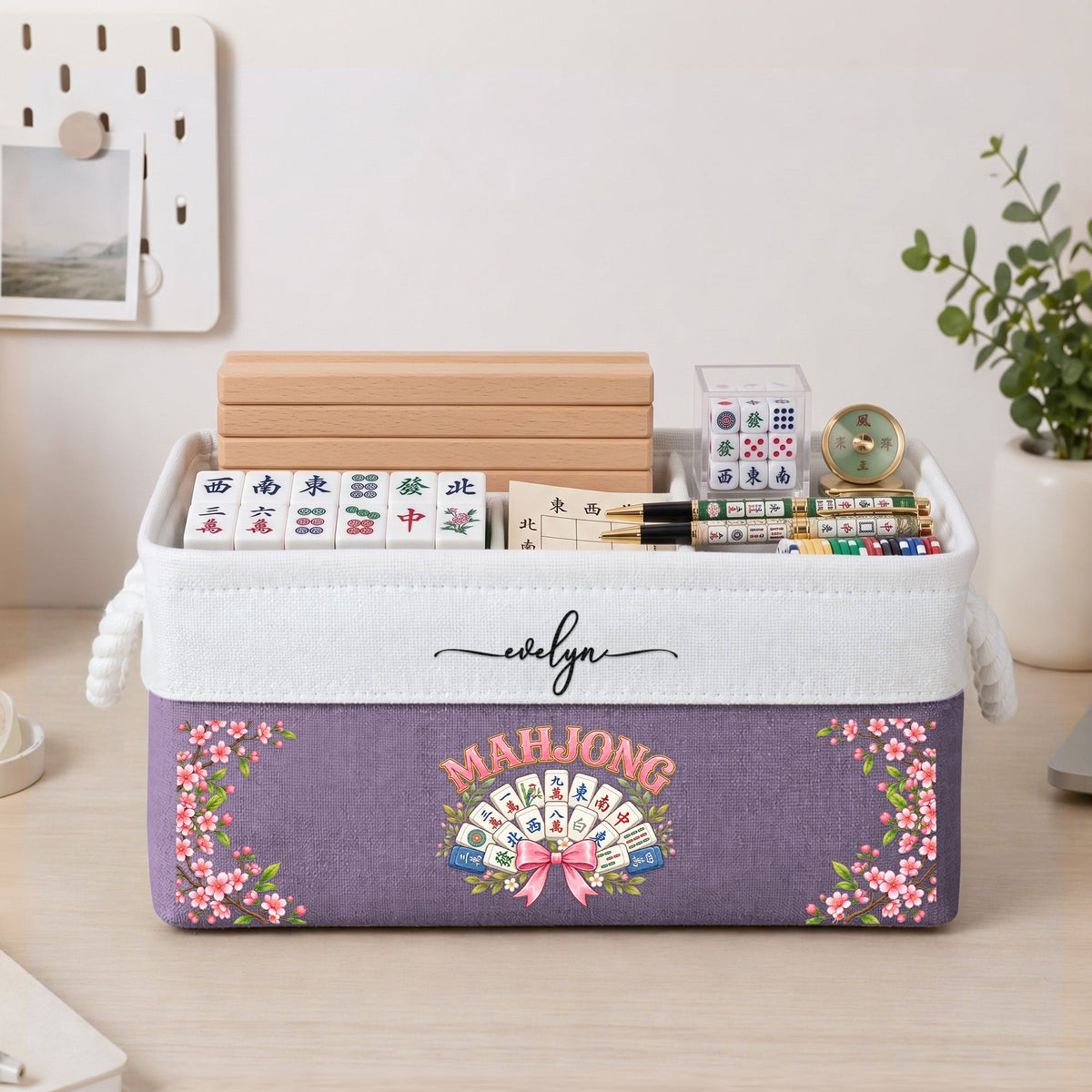 Mahjong Game Night Gift For Mahjong Lover - Personalized Storage Basket