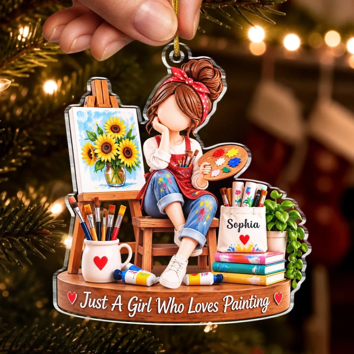 Custom Painting Girl Christmas Gifts for Artists - Personalized Acrylic Ornament