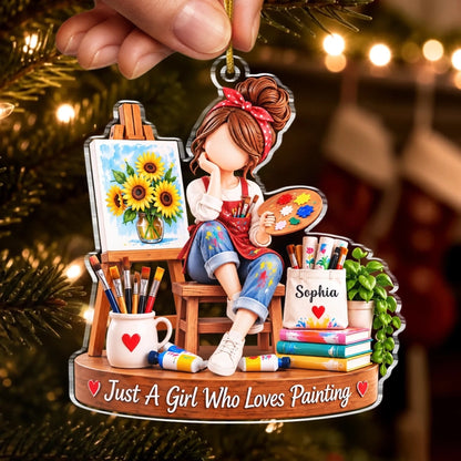 Custom Painting Girl Christmas Gifts for Artists - Personalized Acrylic Ornament
