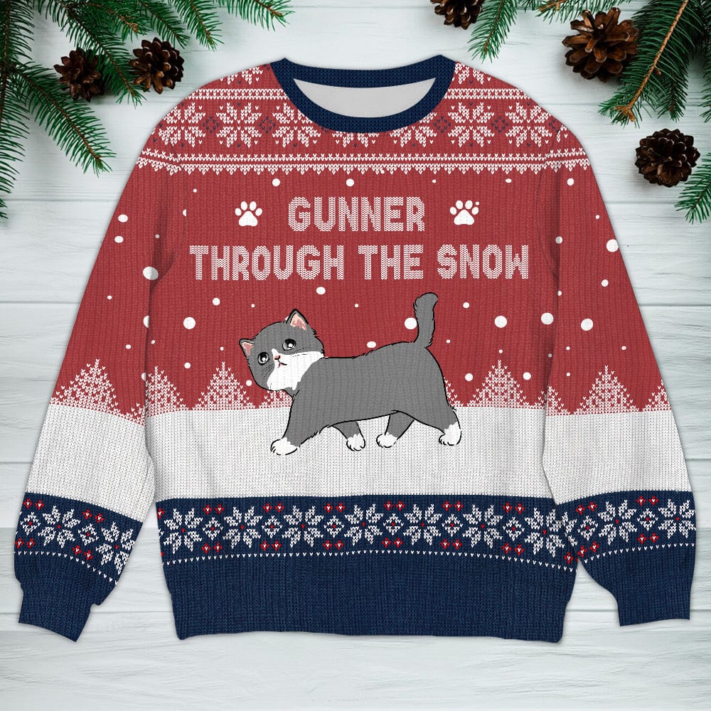 Cat Through The Snow Ugly Sweater Personalized Gift HO82 893100