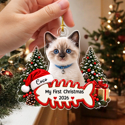 Custom Cute Cat Photo My First Christmas 2026 Acrylic Ornament LM32 670425