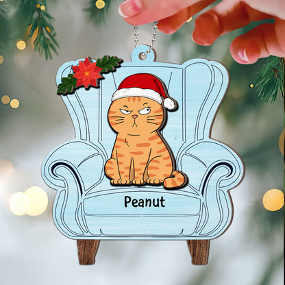 Christmas Cats On Chair Personalized 2-Layer Wooden Ornament