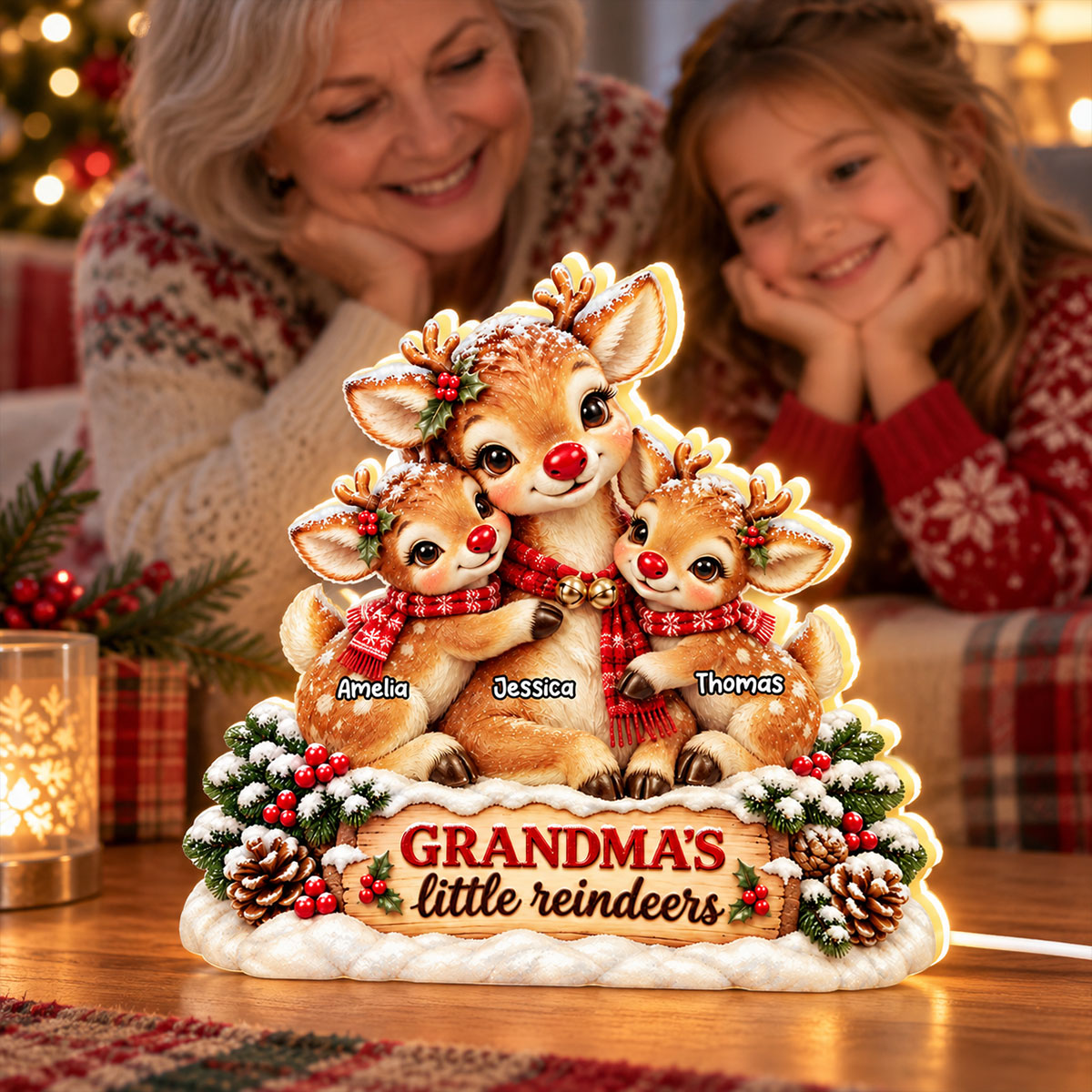 Grandma's Little Reindeers - Personalized Light Box - Heartfelt Christmas Gift for Grandma
