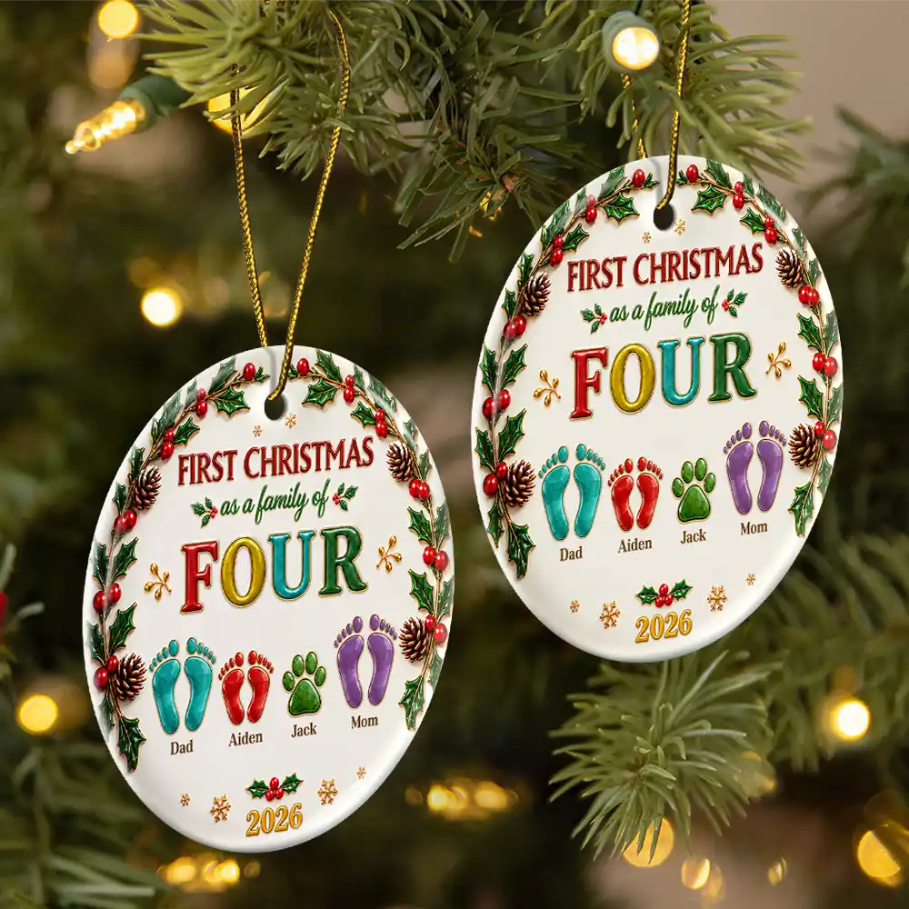 Christmas Gift For New Parents - Personalized Our First Christmas As A Family Ceramic Ornament