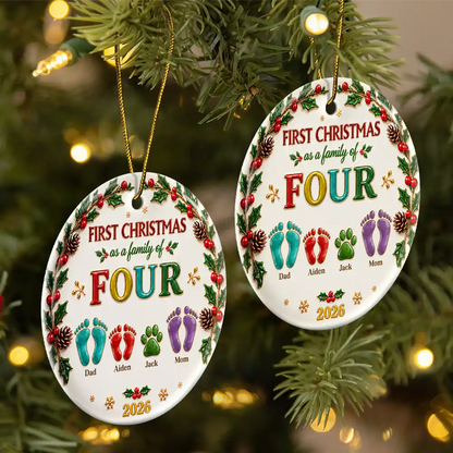 Christmas Gift For New Parents - Personalized Our First Christmas As A Family Ceramic Ornament