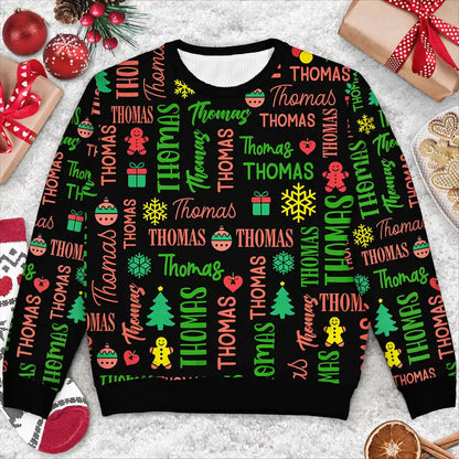 Matching Christmas Gift For Family - Personalized Member Names Unisex Ugly Sweater