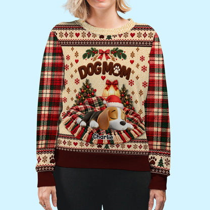 Custom Christmas Sweatshirt for Dog Mom, Dog Dad • Sleeping Dog - Personalized All-Over-Print Sweatshirt