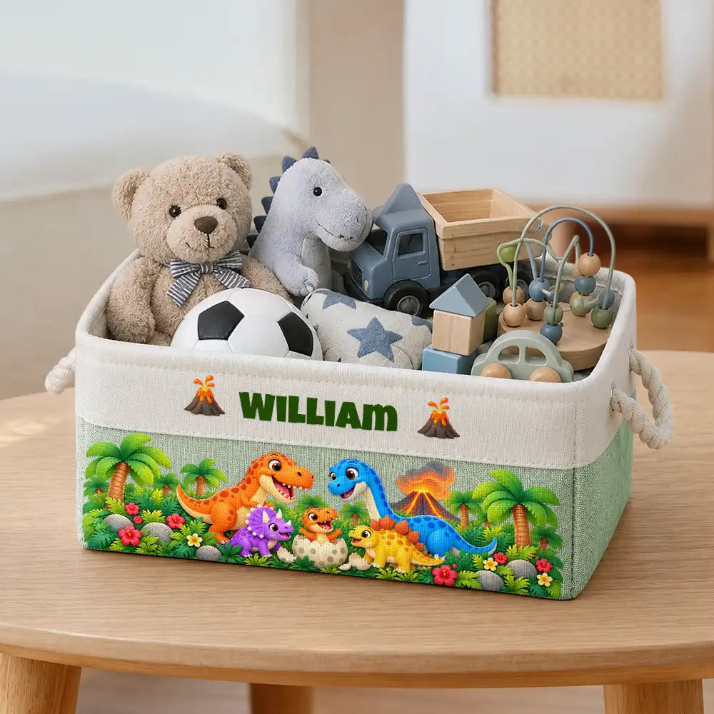 Gift For Kids Boys Girls - Personalized Name Pirate Dinosaur Unicorn Safari World Storage Basket