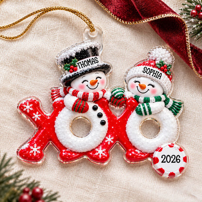 Hugs & Kisses XOXO Snowman Couple 2D Flat - Personalized Acrylic Ornament - Christmas Gift for Couple