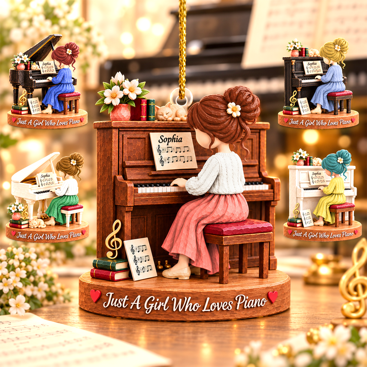 Just A Girl Who Loves Piano, Personalized Piano Ornament, Custom Player Name Gift, Gift For Piano Players Piano Lovers MI209