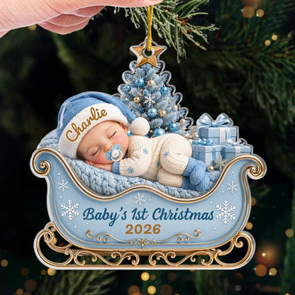 Custom First Christmas Acrylic Ornament - Personalized Christmas Baby Shower, Gender Reveal Gifts For New Moms, New Dads, New Parents - Precious Little Bundle Of Joy