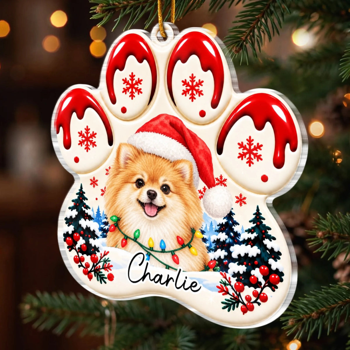 Custom Pet Photo Christmas Paw Gifts For Dog And Cat Lovers - Personalized Acrylic Ornament