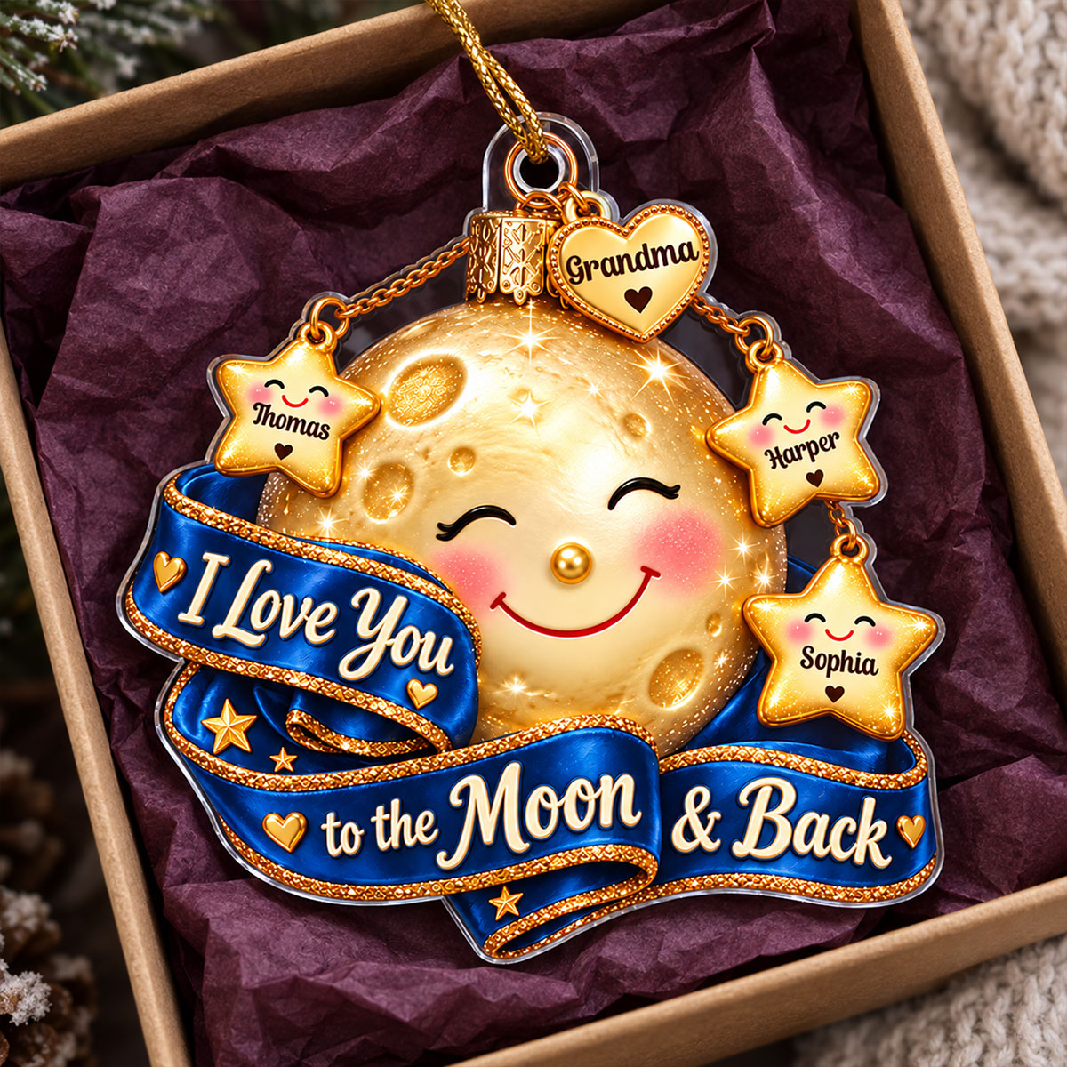 Grandma Grandkids Moon & Stars 2D Flat - Personalized Acrylic Ornament - Christmas Gift For Grandma
