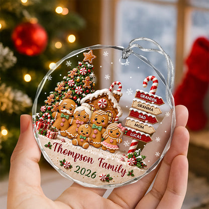 Custom Family Name & Year Christmas Glass Ornament Gingerbread Signpost Keepsake LM32 669809
