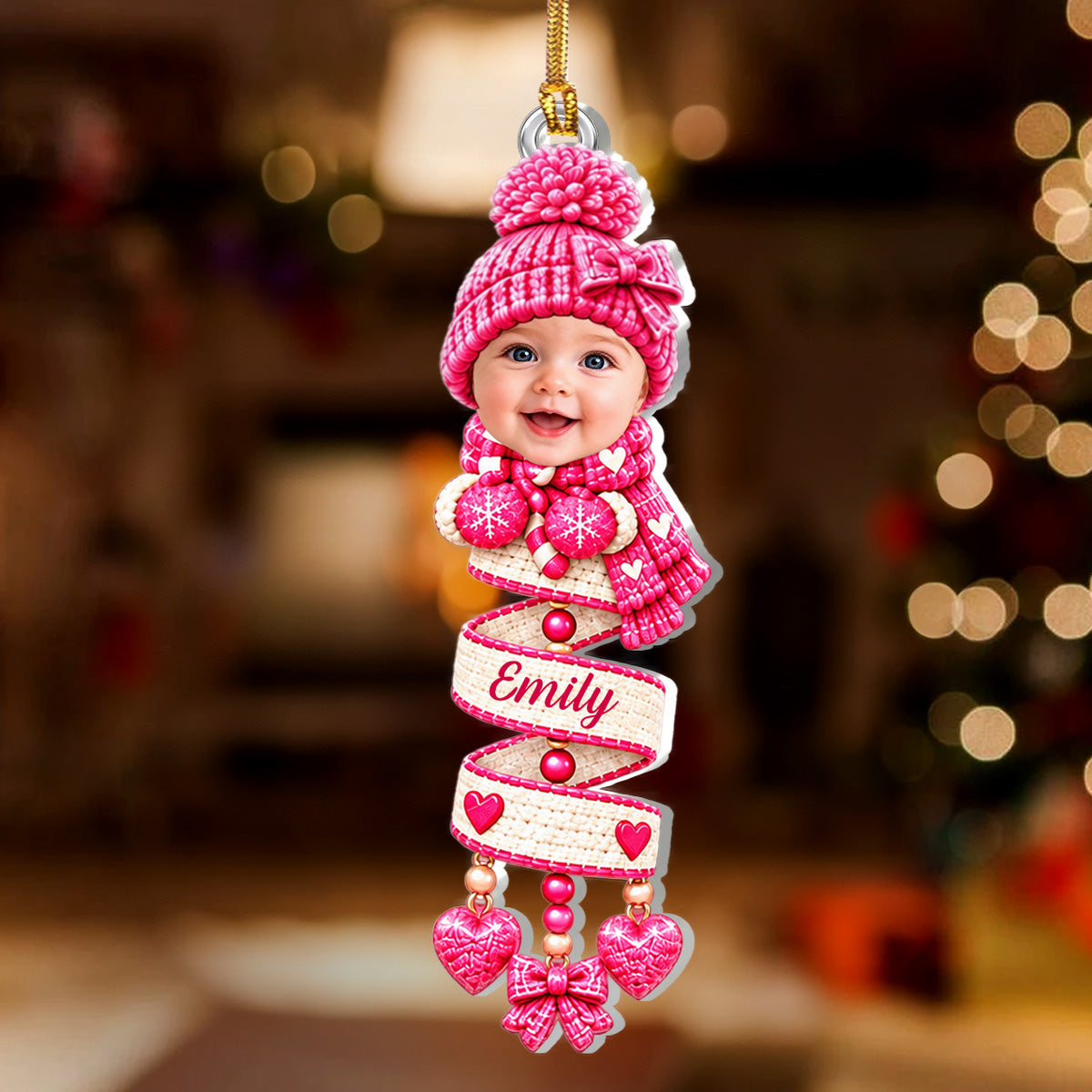 Baby Face Photo In Snowman Spiral - Personalized 1-Layer Acrylic Ornament