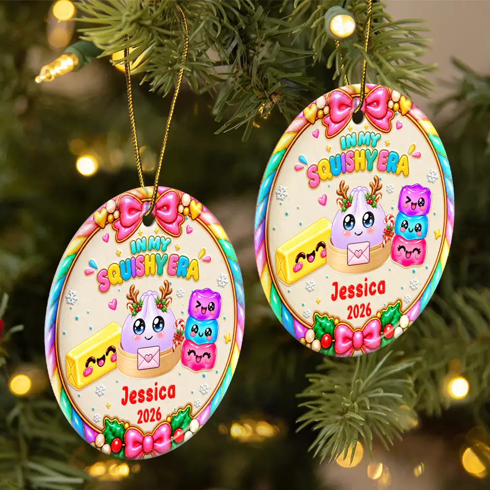 Christmas Gift For Kids Girls Squishy Lovers - Personalized The Year Of Squishy Hunting Circle Ceramic Ornament