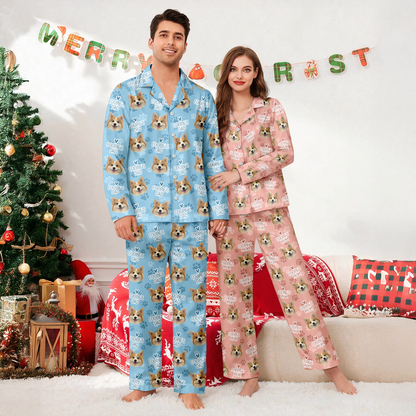 Personalized Dog Cat Photo Christmas Pajamas Matching Holiday Sleepwear, Pet Lover Gift CH07 180678
