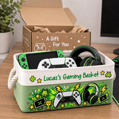 Custom Name Gaming Gear Gifts for Gamers - Personalized Storage Basket - Born To Press Start