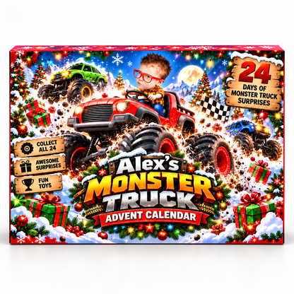 24 Days of Monster Trucks Custom Photo - Personalized Christmas Advent Calendar