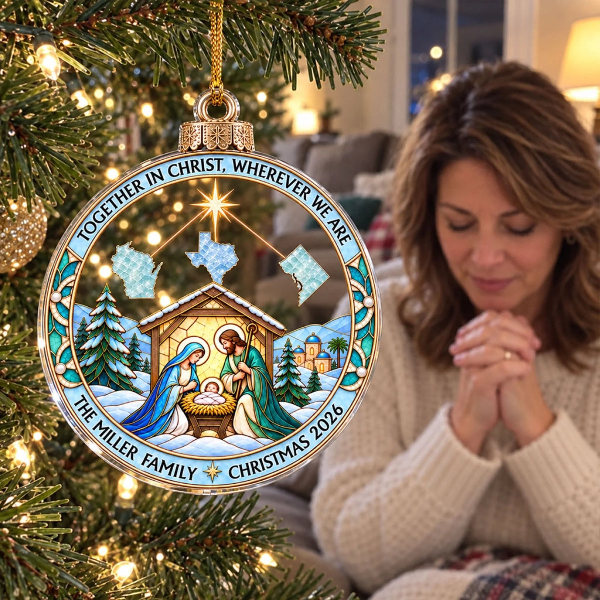 Custom Family Christmas Ornament for Long Distance Families •  No Distance Family Nativity – Personalized Acrylic Ornament