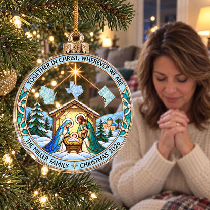 Custom Family Christmas Ornament for Long Distance Families •  No Distance Family Nativity – Personalized Acrylic Ornament