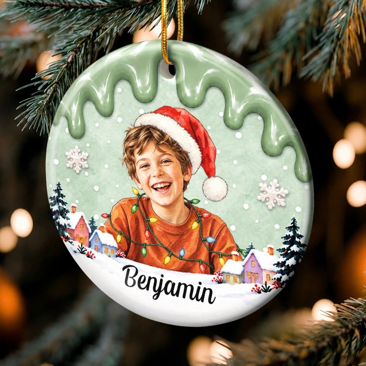 Custom Photo Christmas Gifts for Kids - Personalized Ceramic Ornament