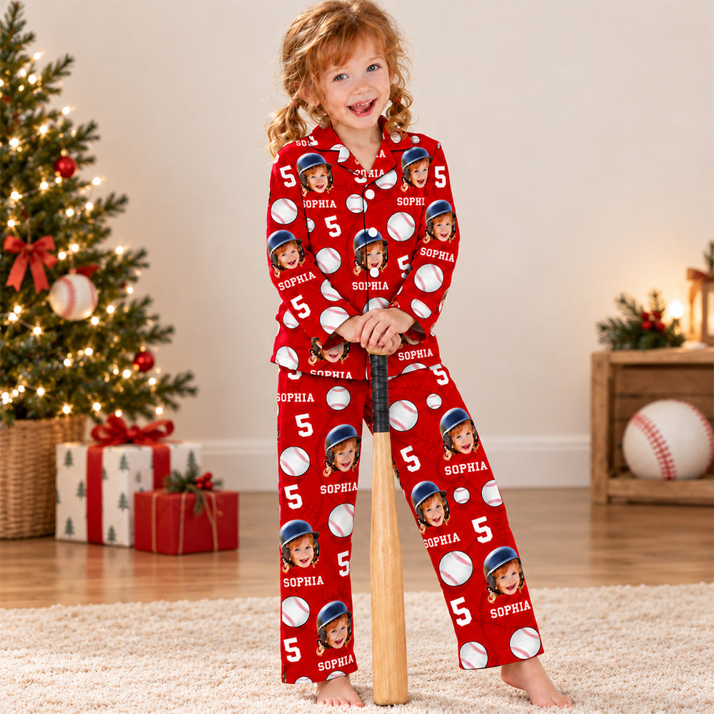 Custom Photo, Name And Number Baseball Kid Pajamas HA75 919398