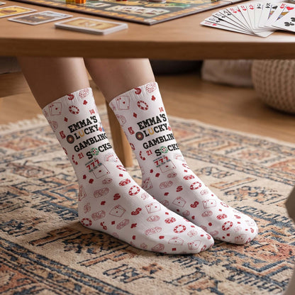 Lucky Gambling Socks, Lucky Poker Socks - Custom Name & Style - Personalized Socks