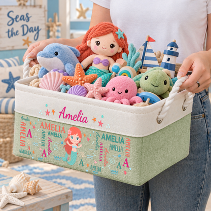 Cute And Beachy Custom Name - Personalized Storage Basket