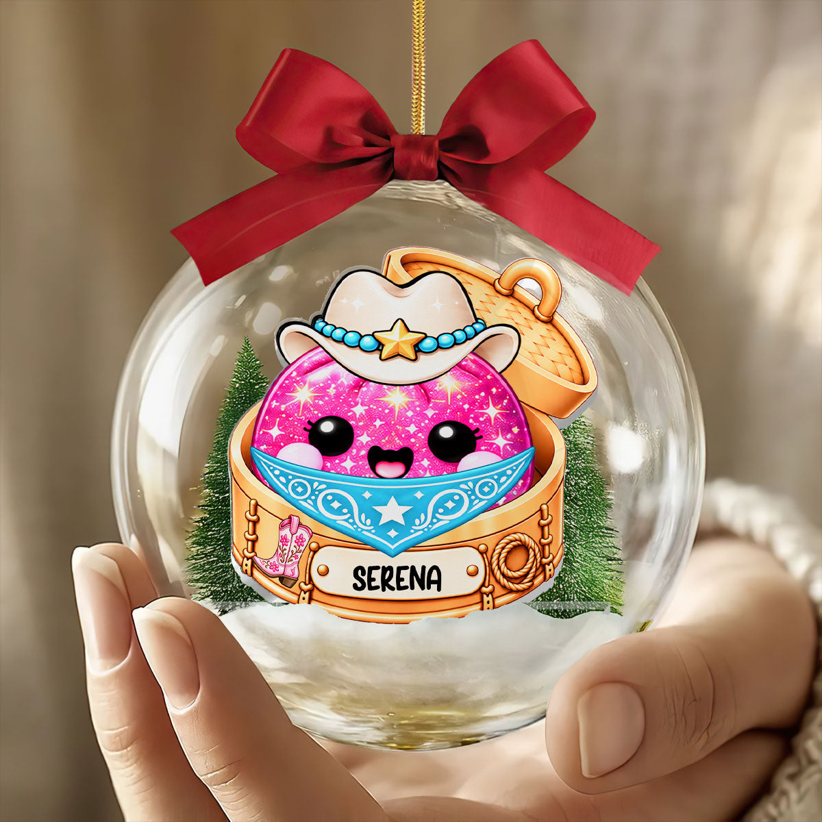 Western Cowgirl Dumpling, Year Of Squishy Hunting - Personalized 3D Acrylic Ball Ornament
