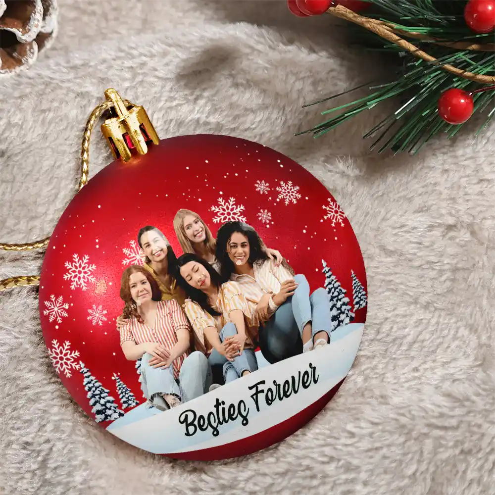 Custom Photo Christmas Together Family - Personalized Ball Ornament