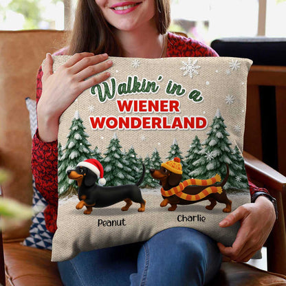 Christmas Dachshunds Walking In A Wiener Wonderland - Personalized Pillow - Gift For Dachshund Lovers