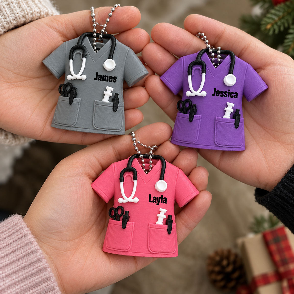 3D Printed Nurse Scrub Custom Name - Personalized 3D Printed Ornament - Christmas Gift For Nurse, RN