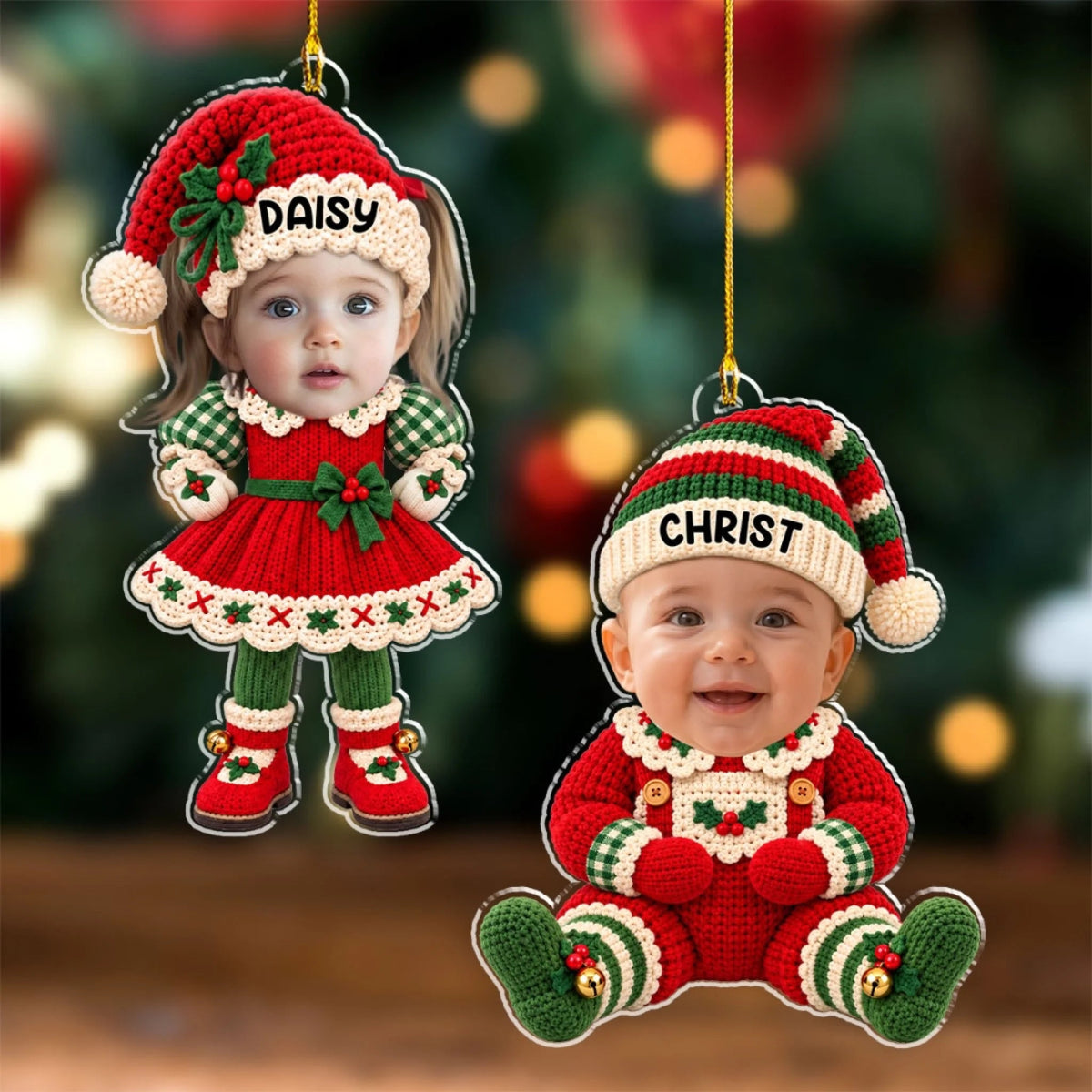 Custom Family Ornament, Christmas Gift for Family Members •  Cute Baby Elf - Personalized Acrylic Ornament