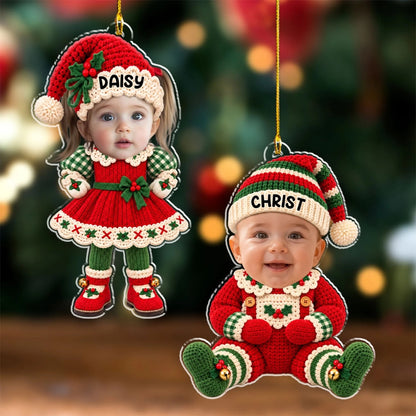 Custom Family Ornament, Christmas Gift for Family Members •  Cute Baby Elf - Personalized Acrylic Ornament