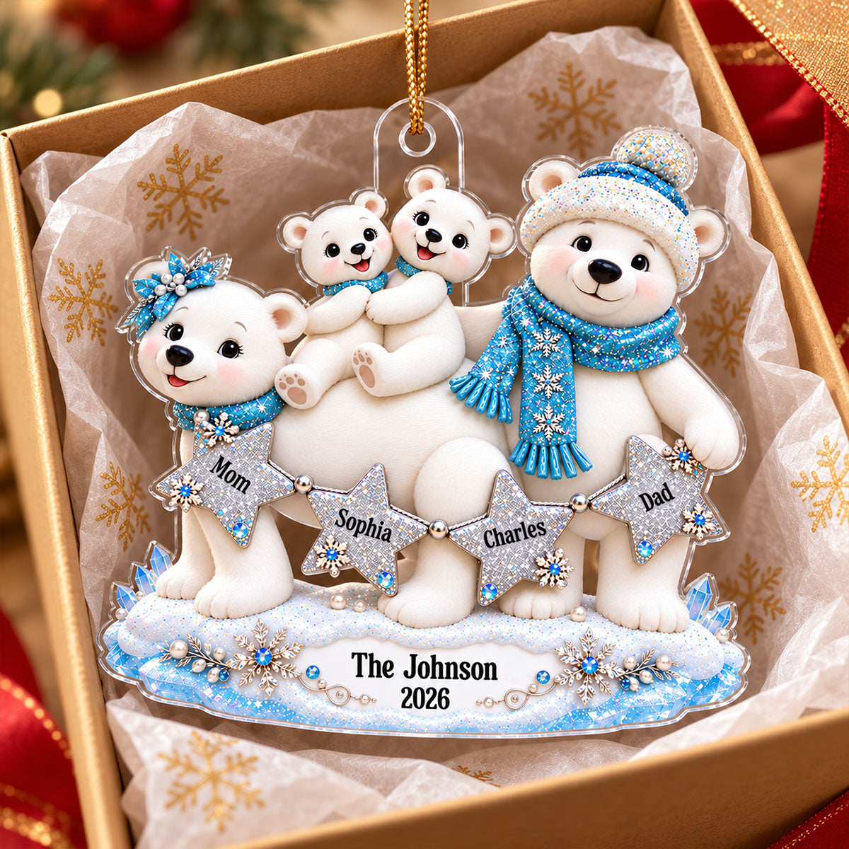Cute Polar Bear Family 2D Flat - Personalized Acrylic Ornament - Christmas Family Keepsake